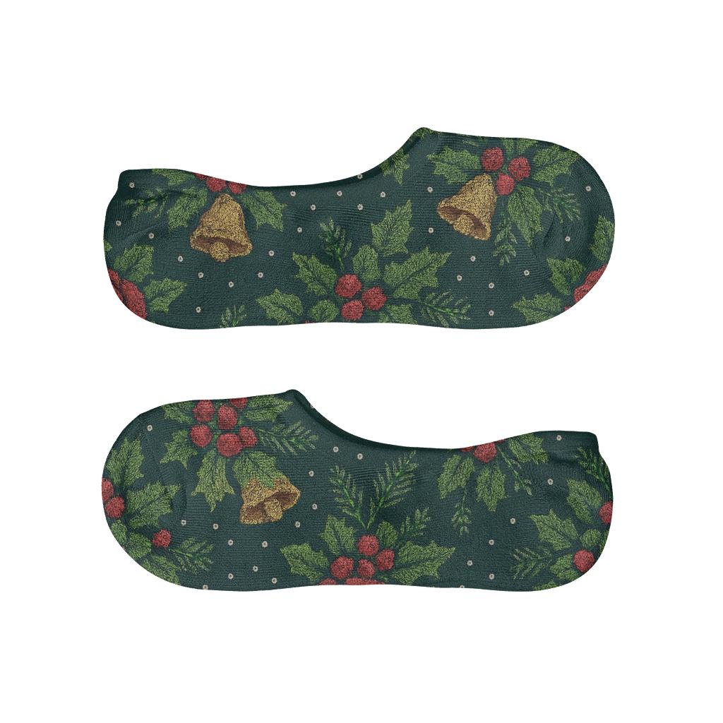 Embroidered Holly Rose Lattice On Midnight Green Background custom no-show socks