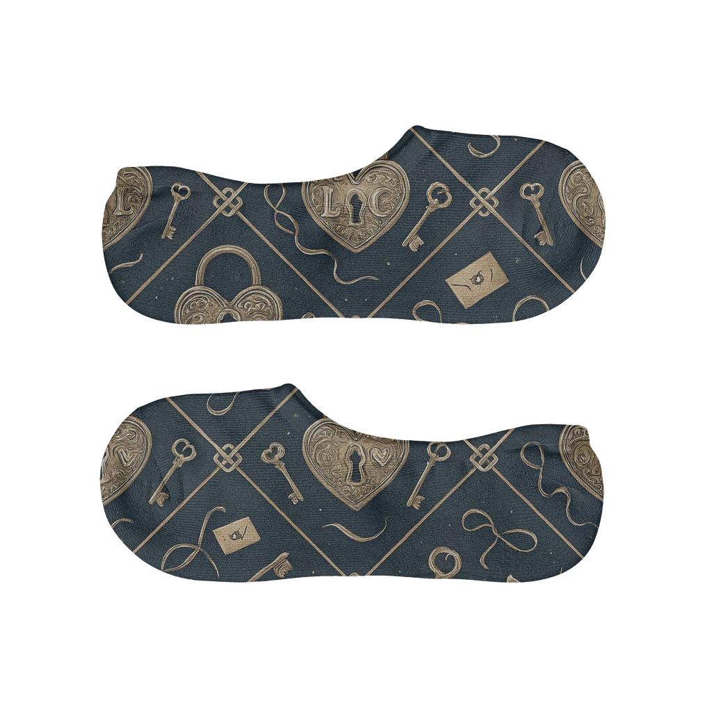 Romantic Lattice Of Heartshaped Lock And Key On Midnight Navy trendy no-show sock styles