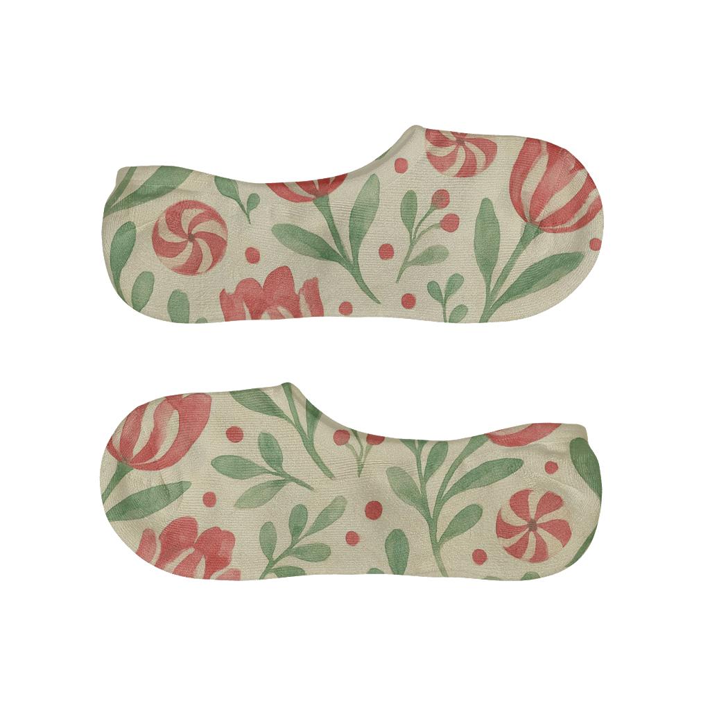 Watercolor Candy Cane Tulip Scatter On Warm Ivory Background trendy no-show sock styles