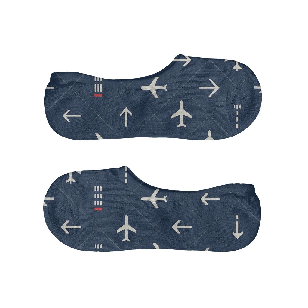 Runway Lattice With Airplane Icons comfortable invisible socks