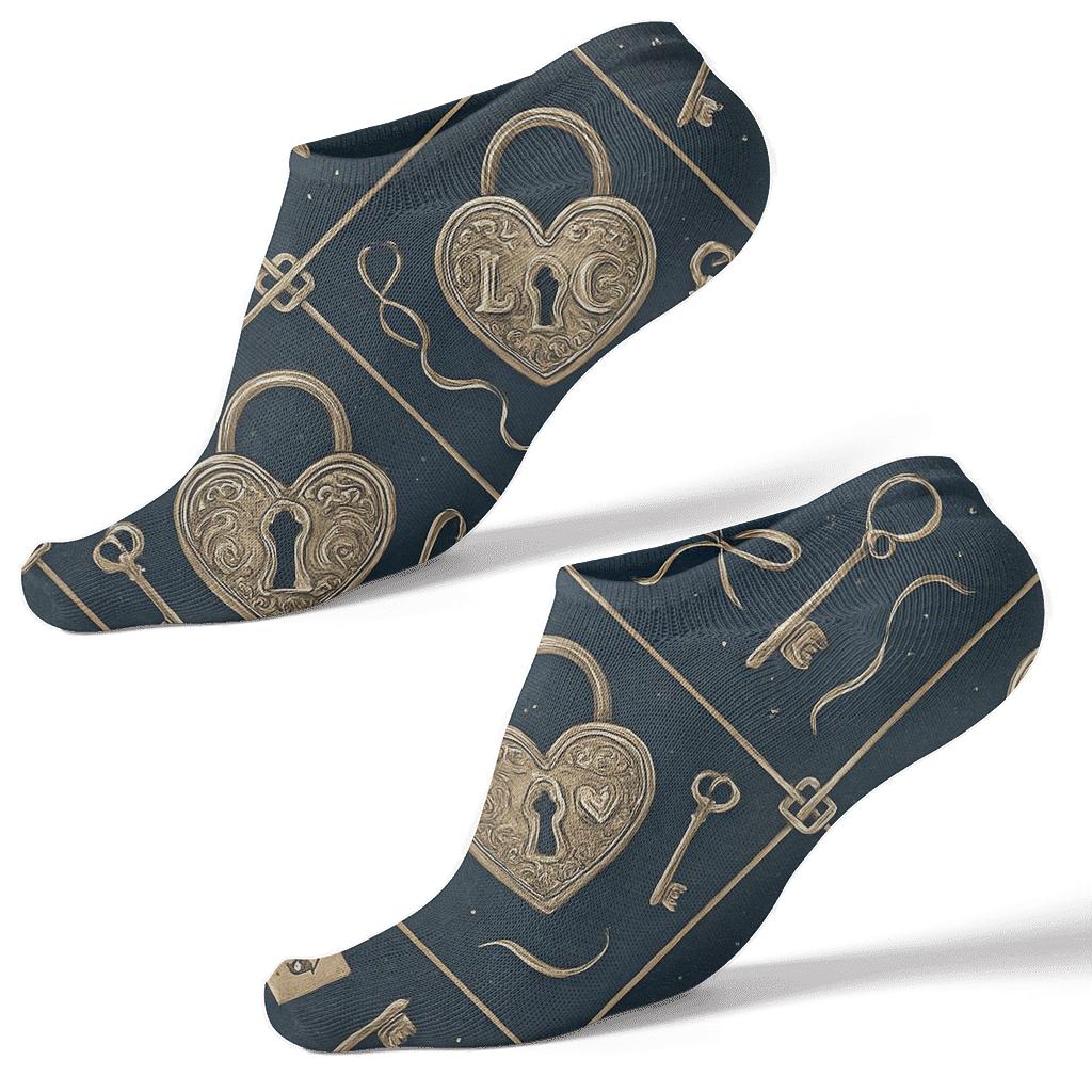 Romantic Lattice Of Heartshaped Lock And Key On Midnight Navy personalized ankle socks