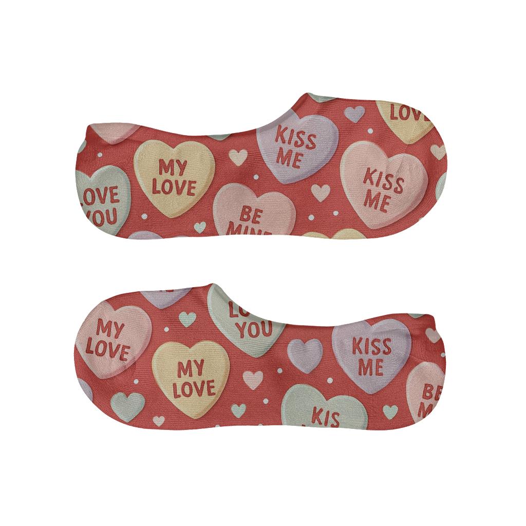 Candy Collage Pattern With Valentines Candy Heart Sprinkles comfortable invisible socks
