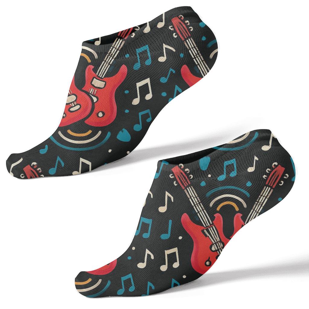 Mirrored Pair Design With Guitar Picks And Sound Waves premium sports ankle socks