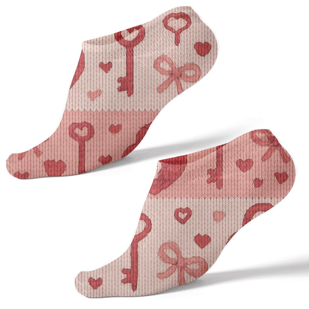 Knitted Valentine S Heartshaped Lock And Key Patchwork Bands trendy patterned ankle socks