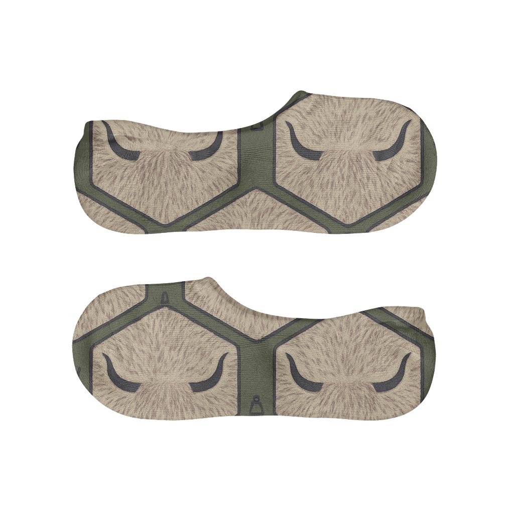 Shaggy Hide Tessellation With Highland Cow Horn Silhouettes personalized no-show socks