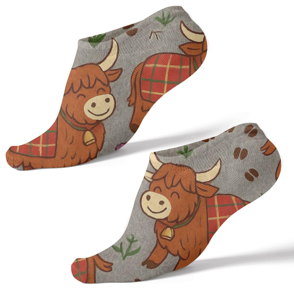 Tartan Blanket Highland Cow Parade trendy patterned ankle socks