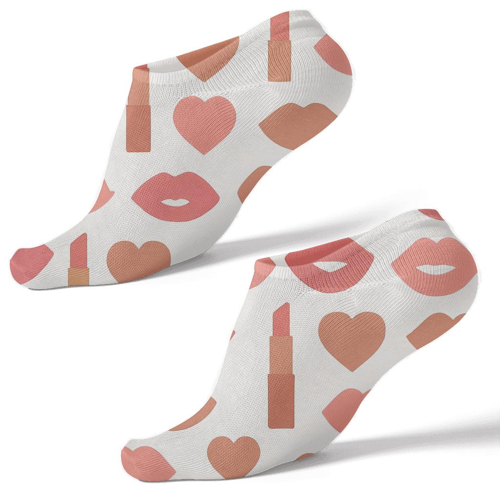 Minimal Grid Of Lips On White Background, Valentine’s personalized ankle socks
