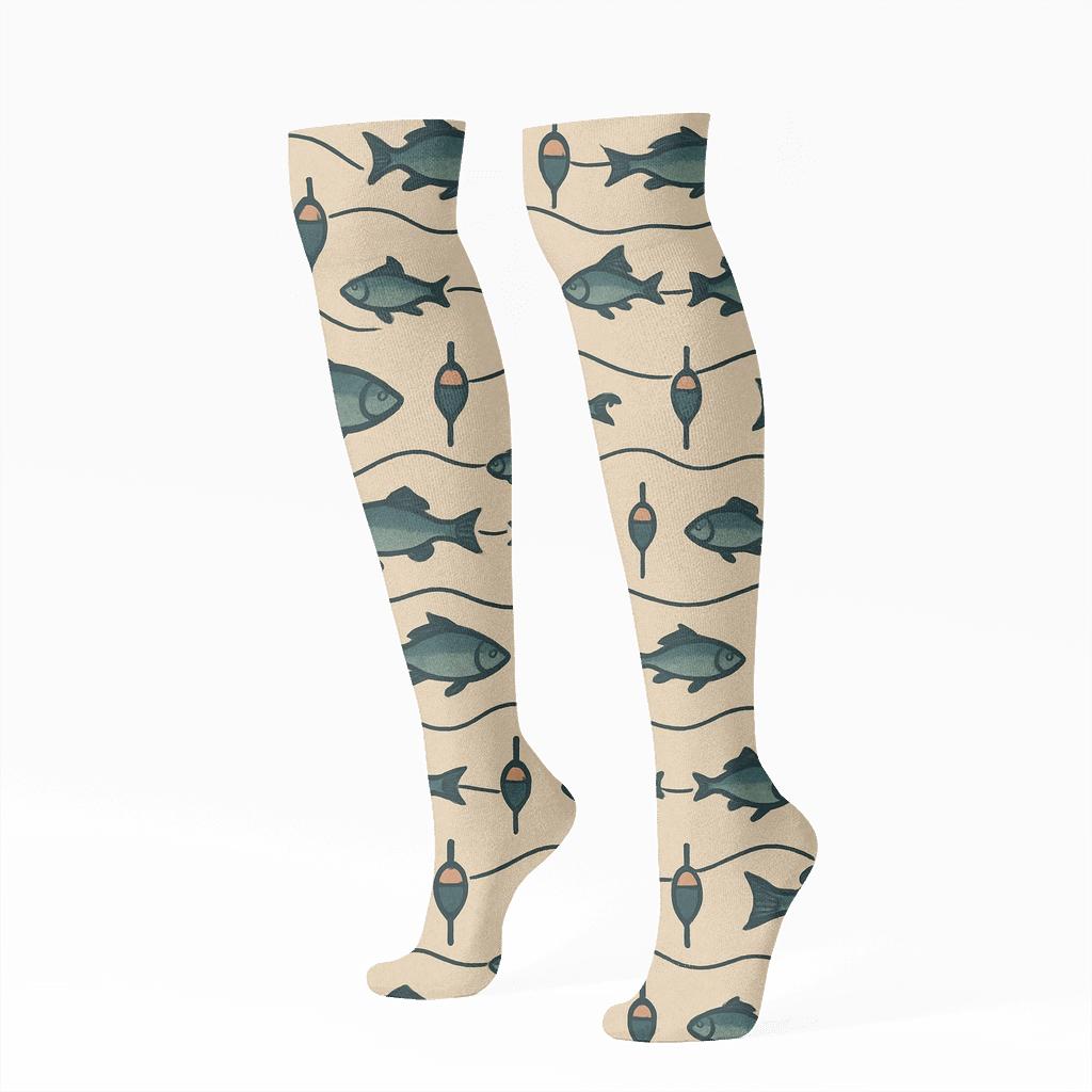Fishing Line Waves With Fisher Bobber Bands unique graphic knee-high socks