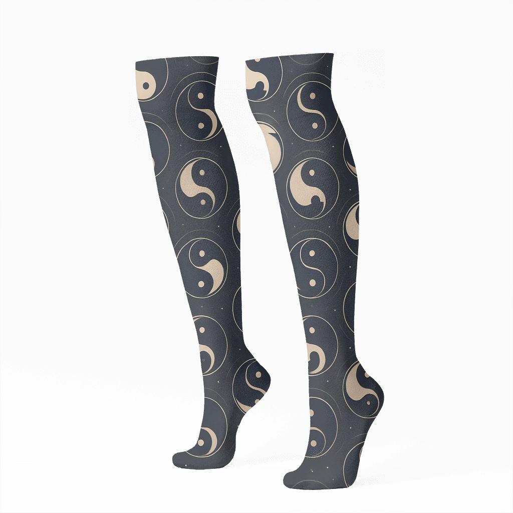 Charcoal Indigo Dual Koi Ring Tessellation stylish athletic knee-high socks