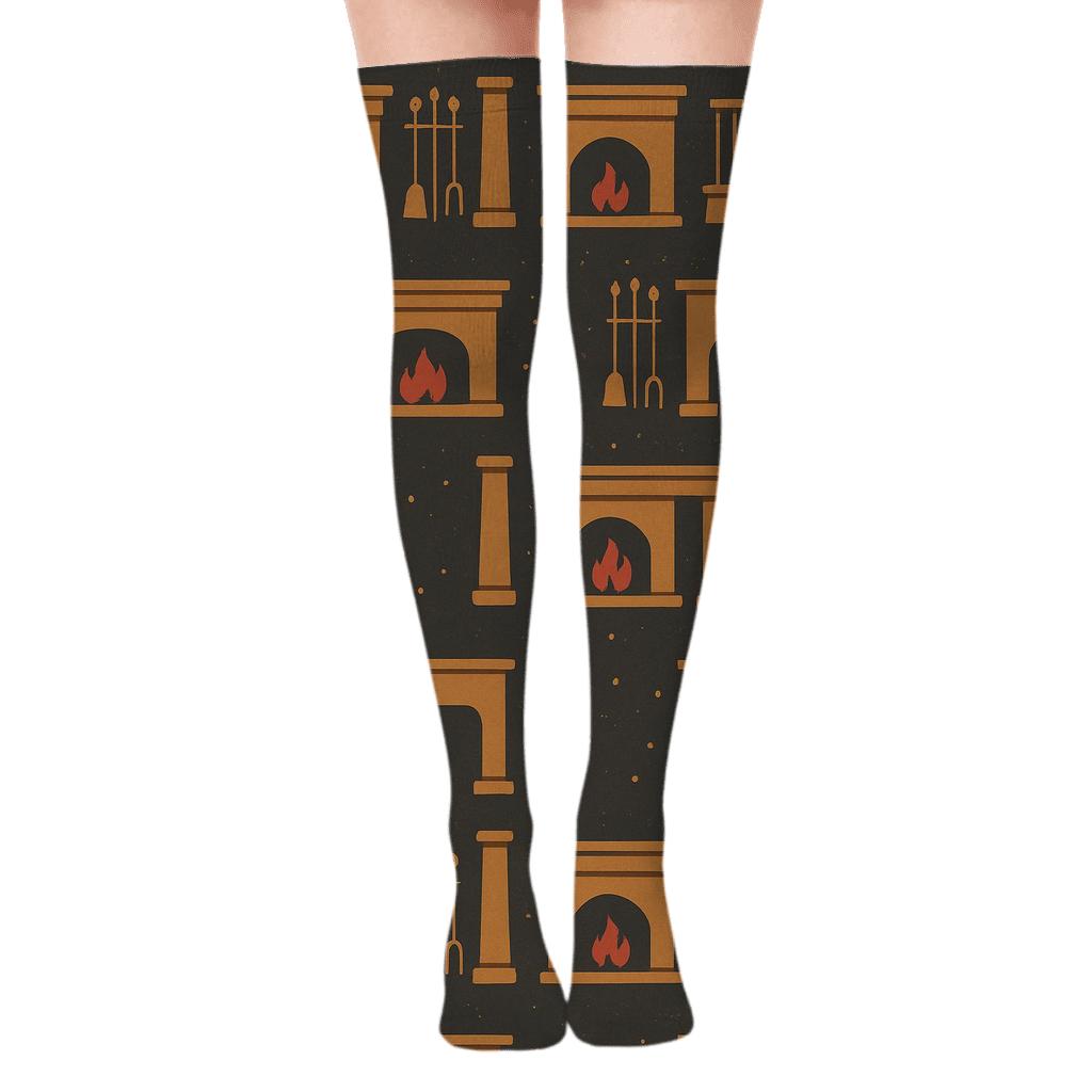 Mantel Band Scene With Fireplace Tools soft everyday over-the-knee socks