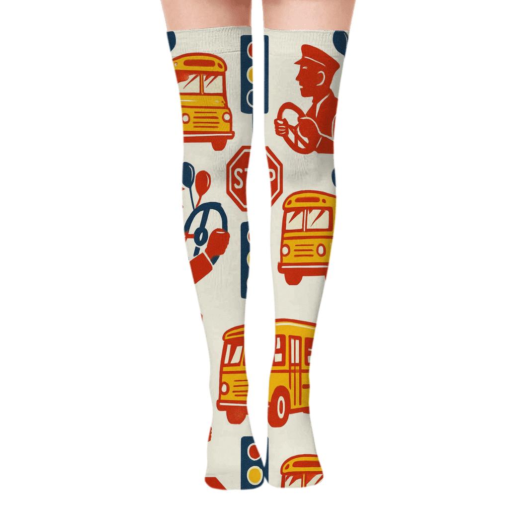 Bus Driver Parade Poster Pattern designer print over-the-knee socks