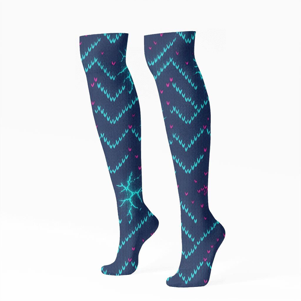 Knitted Neon Bolt Chevron Scatter premium sports knee-high socks