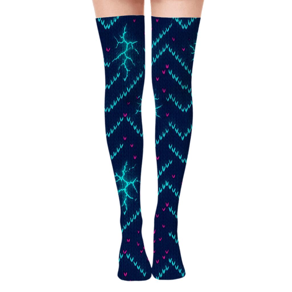 Knitted Neon Bolt Chevron Scatter designer print over-the-knee socks