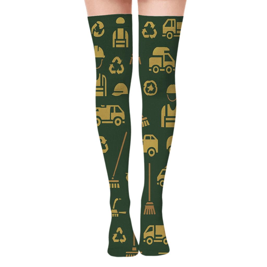 Garbage Truck Lattice, Sanitation Worker Crafted stylish fashion over-the-knee socks