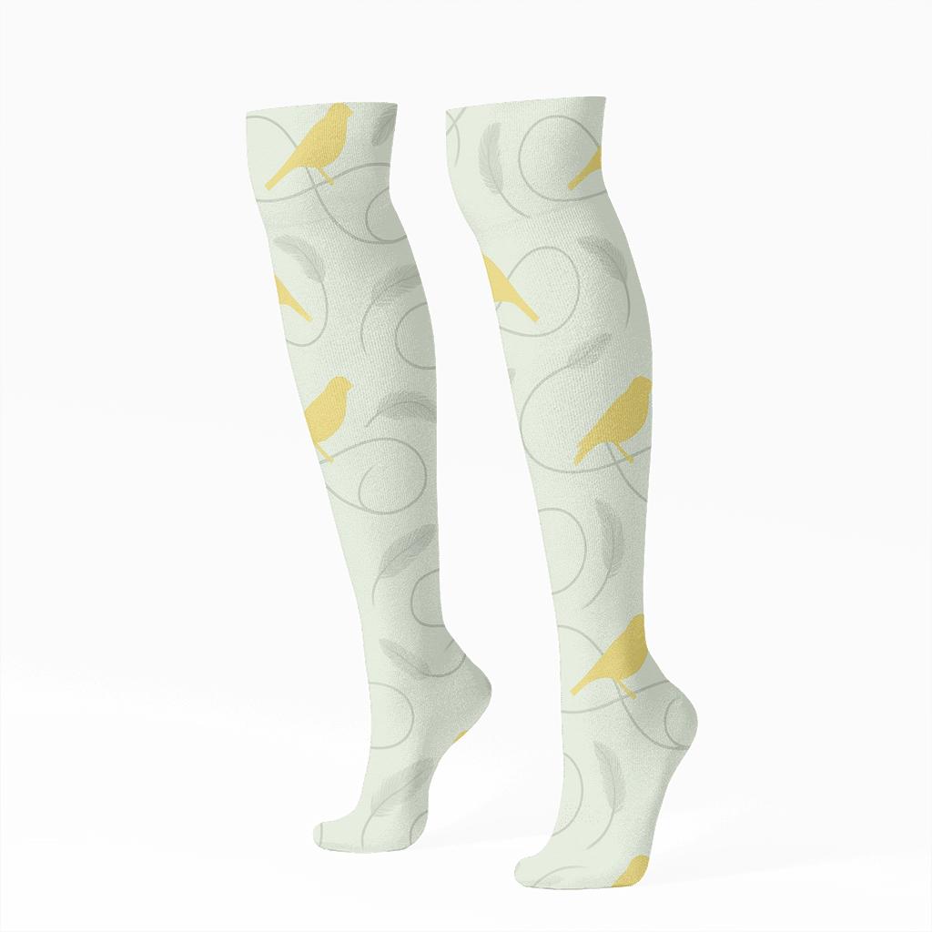 Canary Song Loop Scatter On Pale Mint Background personalized knee-high socks