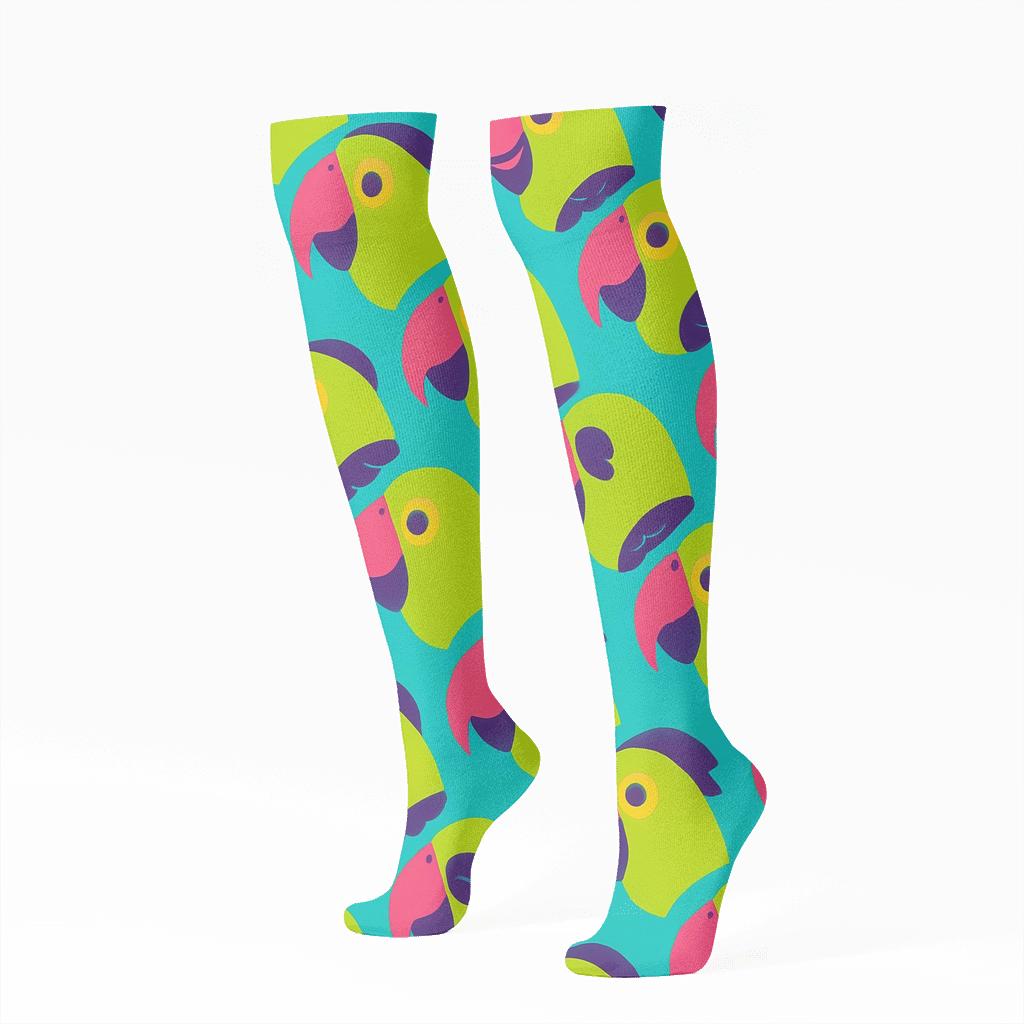 Parrot Beak Zigzag On Turquoise Background soft everyday knee-high socks