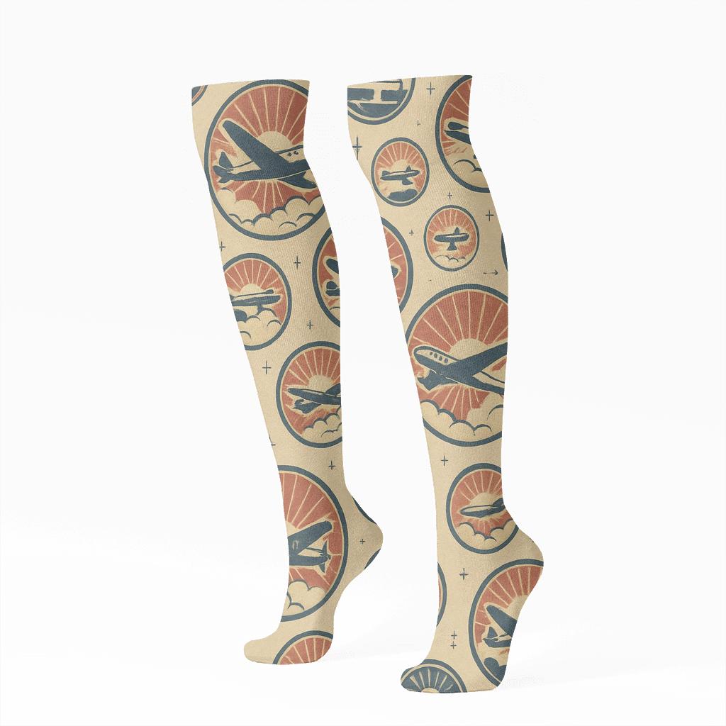 Airplane Poster Medallion Tiles comfortable cotton knee-high socks