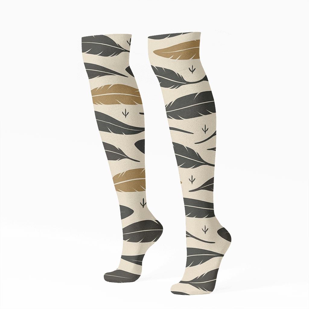 Eagle Feather Ridge Lines On Beige Background personalized knee-high socks