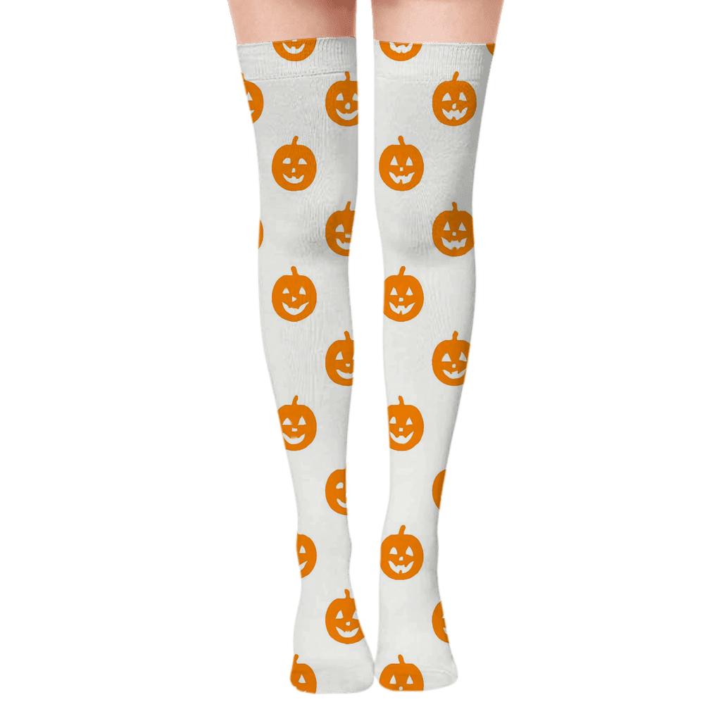 Carved Pumpkin Face Micro Dots On White Background premium cozy over-the-knee socks