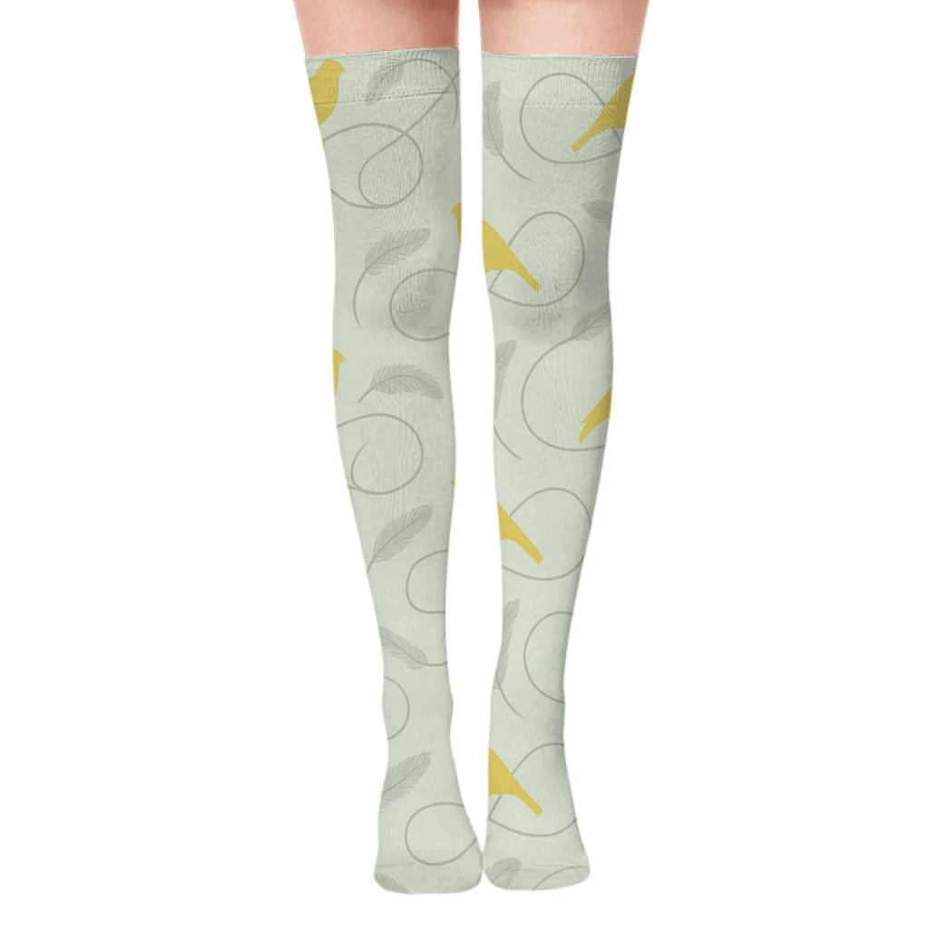 Canary Song Loop Scatter On Pale Mint Background custom over-the-knee socks