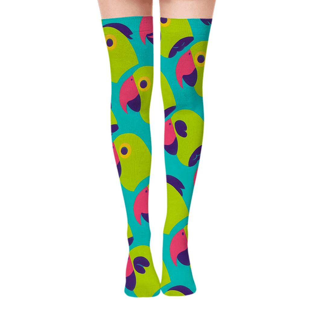 Parrot Beak Zigzag On Turquoise Background premium cozy over-the-knee socks