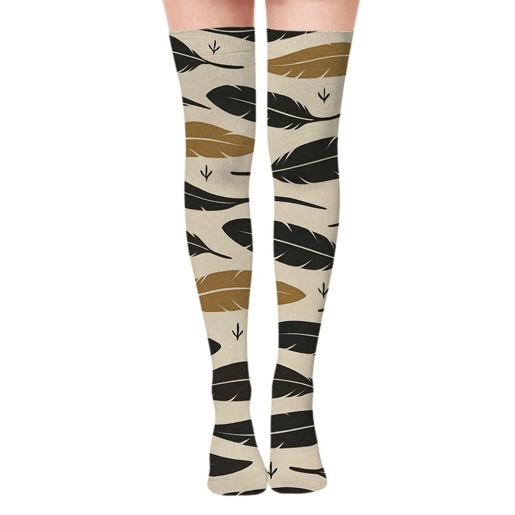 Eagle Feather Ridge Lines On Beige Background premium cozy over-the-knee socks