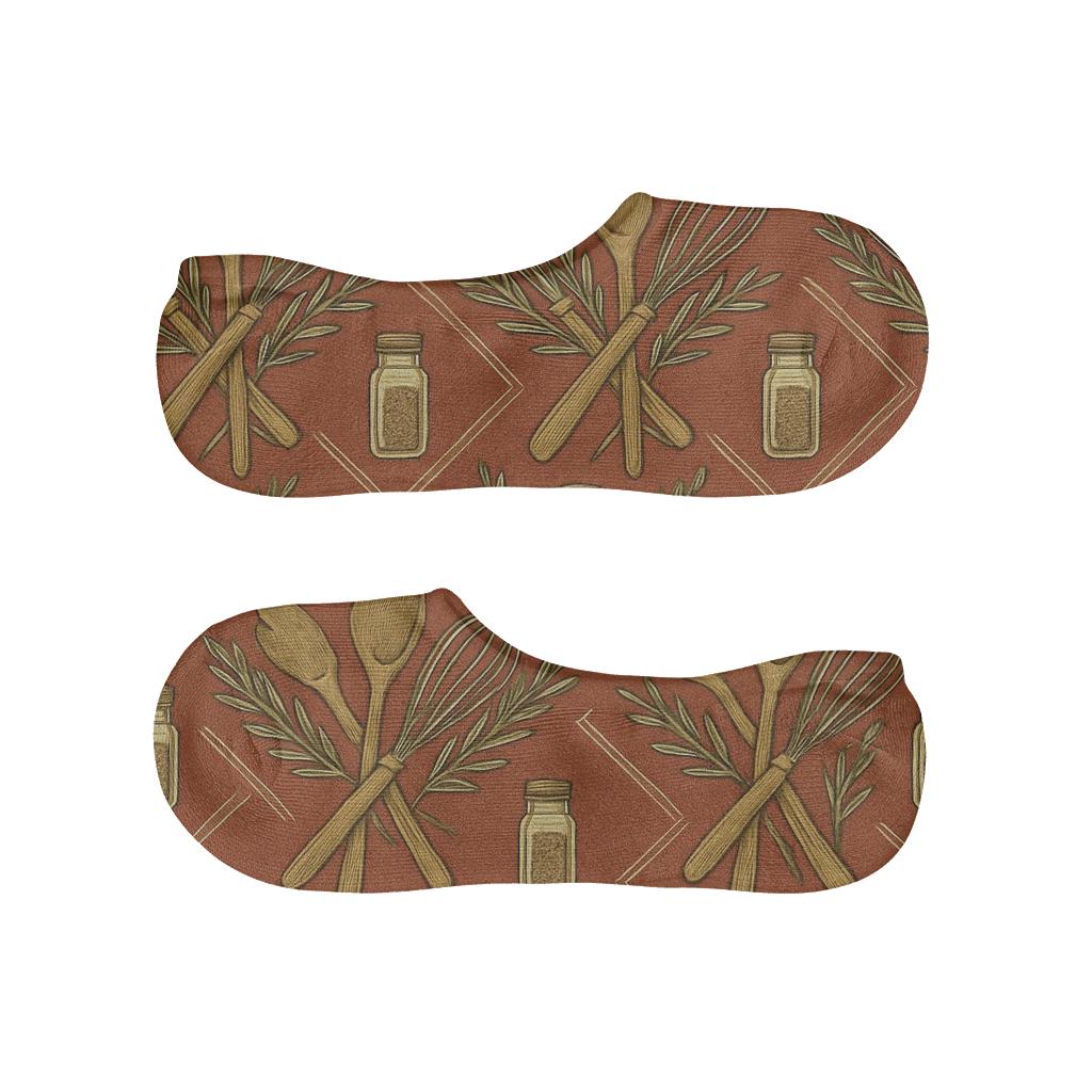 Whisk And Herb Lattice With Cook Charm designer print no-show socks