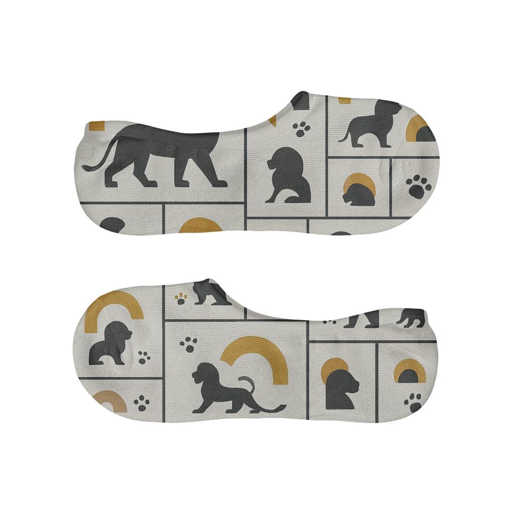 Minimalist Grid With Crowned Lion Silhouettes trendy no-show sock styles