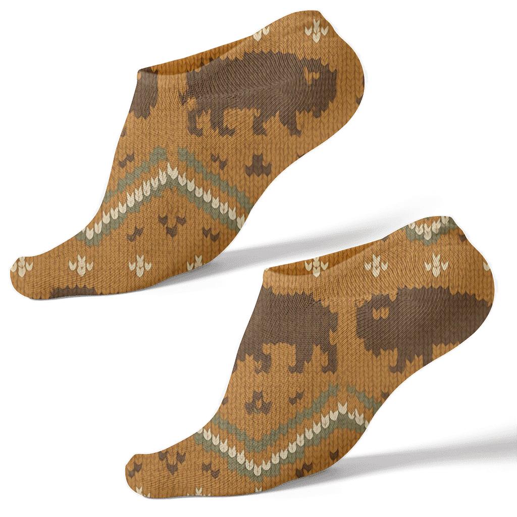 Knitted Prairie Bands In Bison unique graphic ankle socks