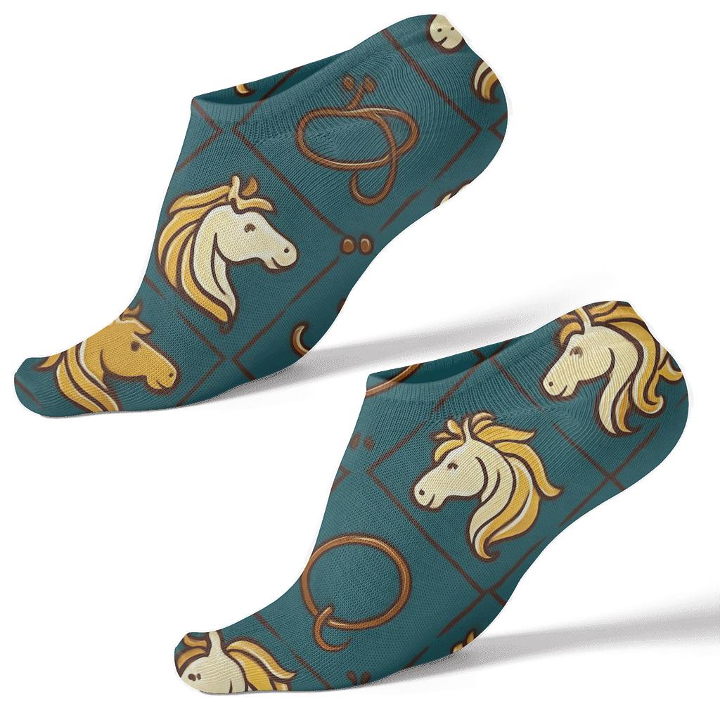 Horse Crown Lattice On Deep Teal trendy patterned ankle socks