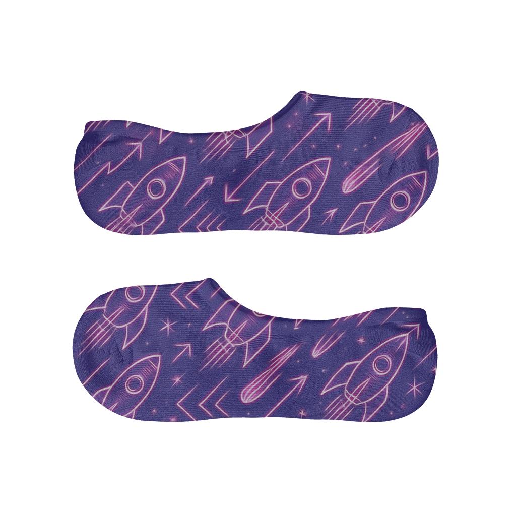 Retro Futuristic Rocket Chevron And Starfield Circuitry On Cosmic Purple Gradient breathable no-show socks