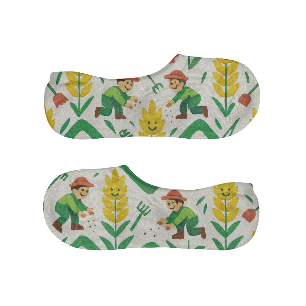 Wheat Chevron With Playful Farmer breathable no-show socks