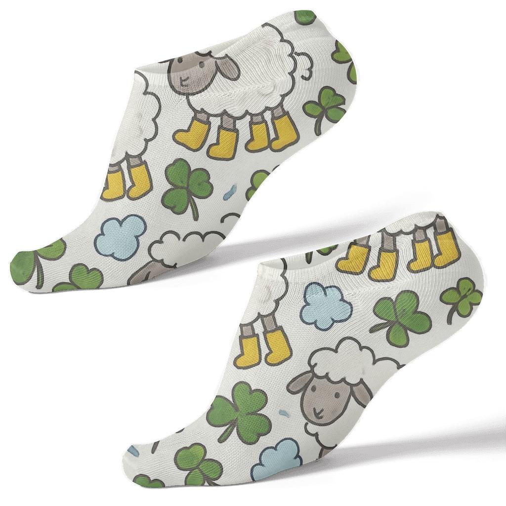 Meadow Parade With Sheep In Wellies designer print ankle socks