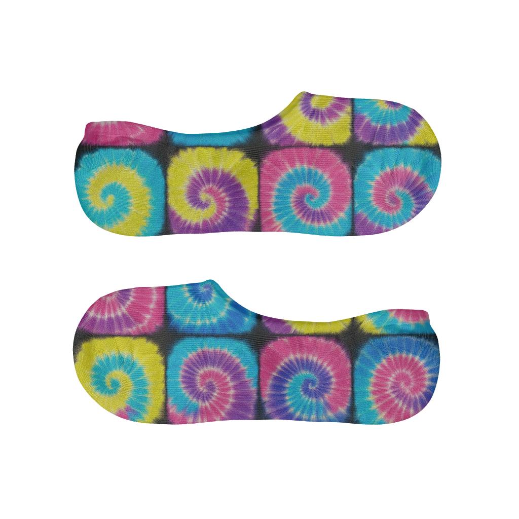 Neon Spiral Resist Checker Tiles On Black Background breathable seamless no-show sockscustom no-show socks