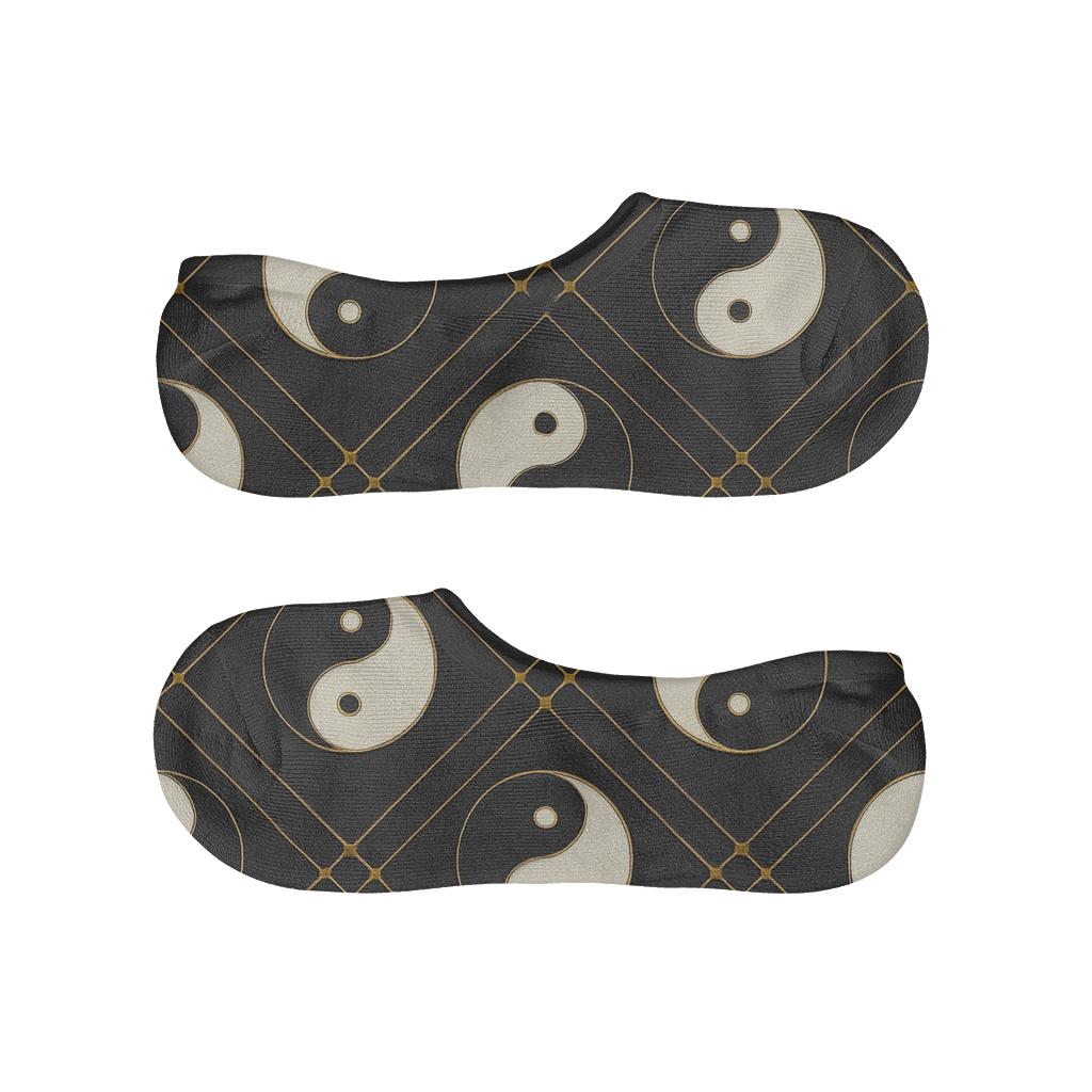 Gold Inlay Taijitu Lattice On Charcoal Silk personalized invisible socks