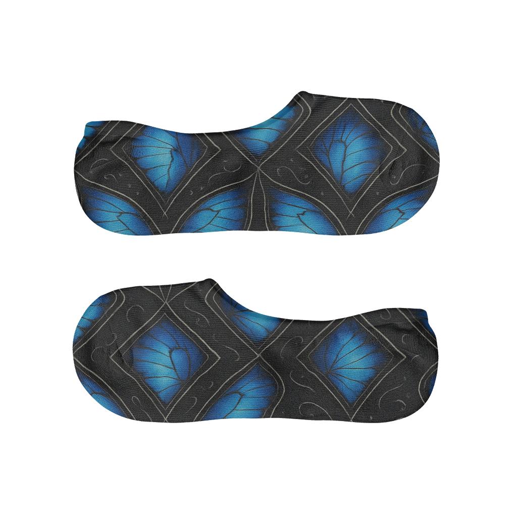 Iridescent Morpho Wing Lattice On Charcoal Night Background anti-slip no-show socks