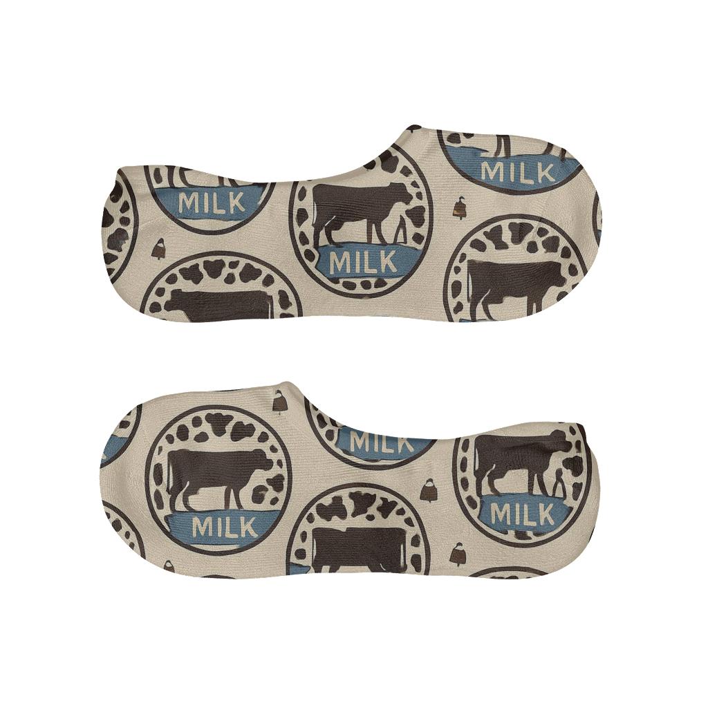 Retro Dairy Label Medallions With Cow Spot Halo trendy no-show sock styles