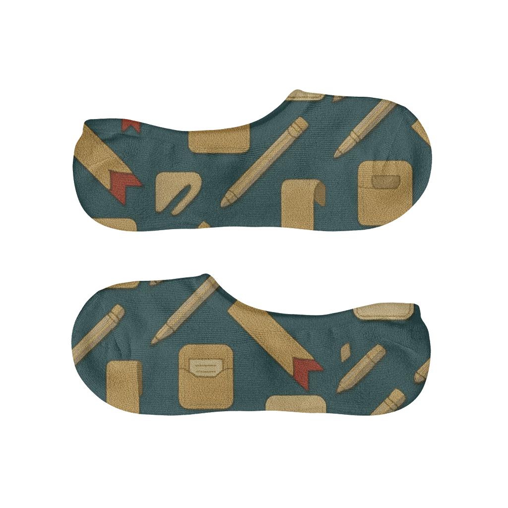 Bookmark Herringbone With Librarian Charm designer print no-show socks