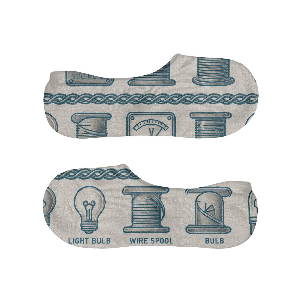 Blueprint Bands With Electrician Wirework designer printed no-show socks
