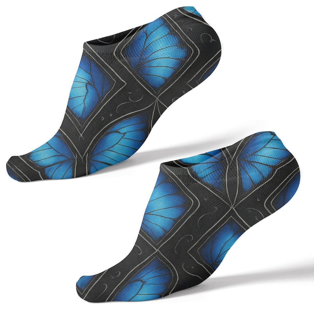 Iridescent Morpho Wing Lattice On Charcoal Night Background soft everyday ankle socks
