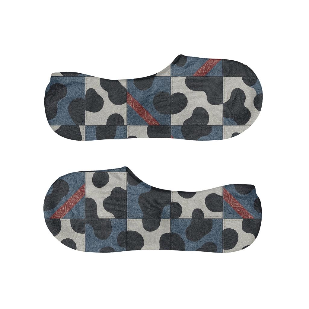 Denim Patchwork Tiles With Bandana Stripe And Spot Overlay trendy no-show sock styles