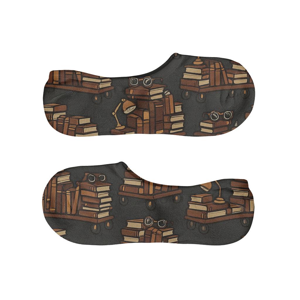 Librarian Book Cart Wave Repeat designer printed no-show socks