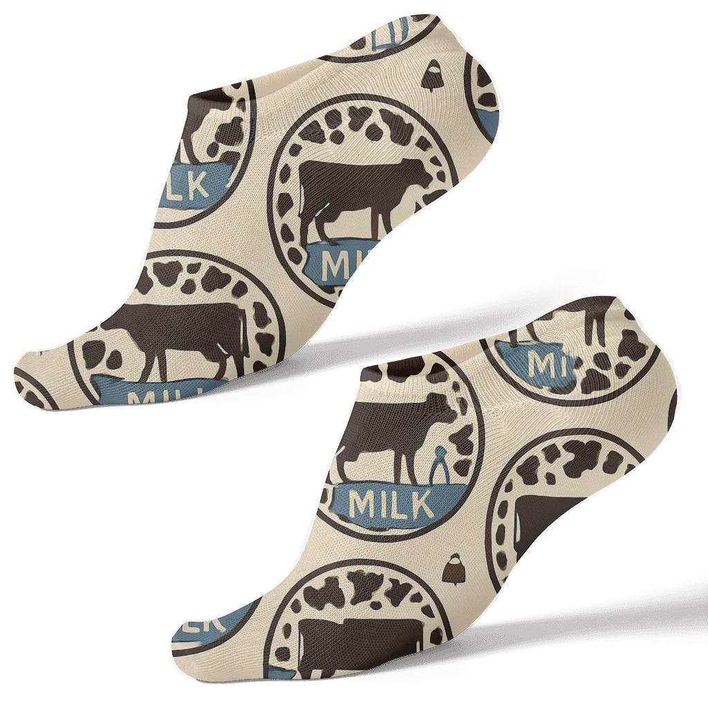 Retro Dairy Label Medallions With Cow Spot Halo personalized ankle socks