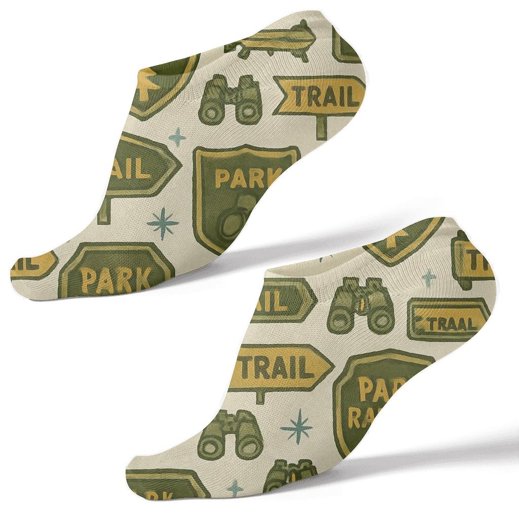 Trail Badge Tiling Park Ranger Pattern designer print ankle socks