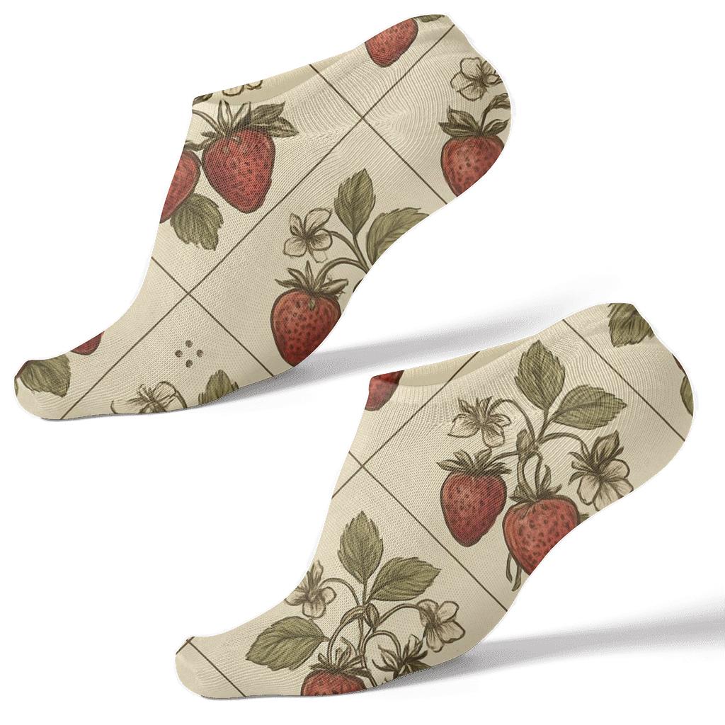 Vintage Strawberry Herbarium Mirror Tiles custom ankle socks