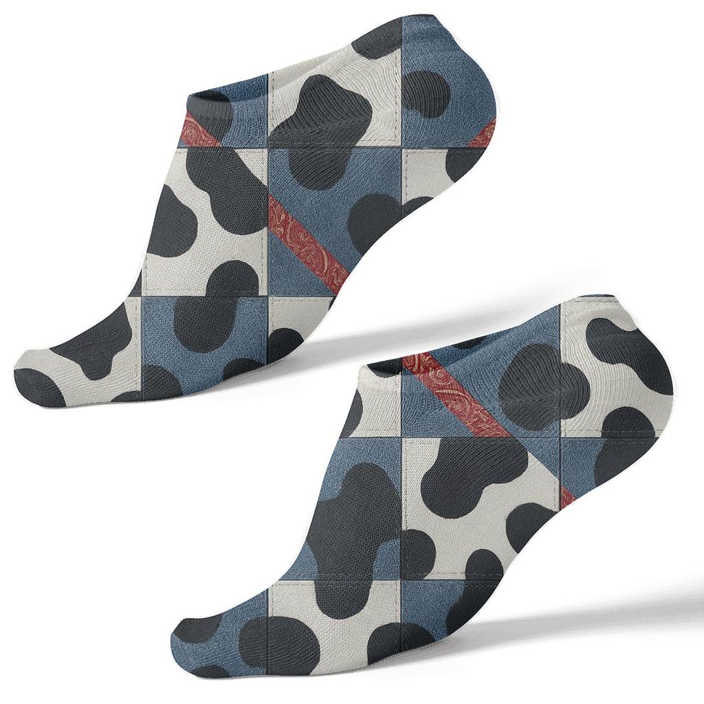 Denim Patchwork Tiles With Bandana Stripe And Spot Overlay stylish athletic ankle socks