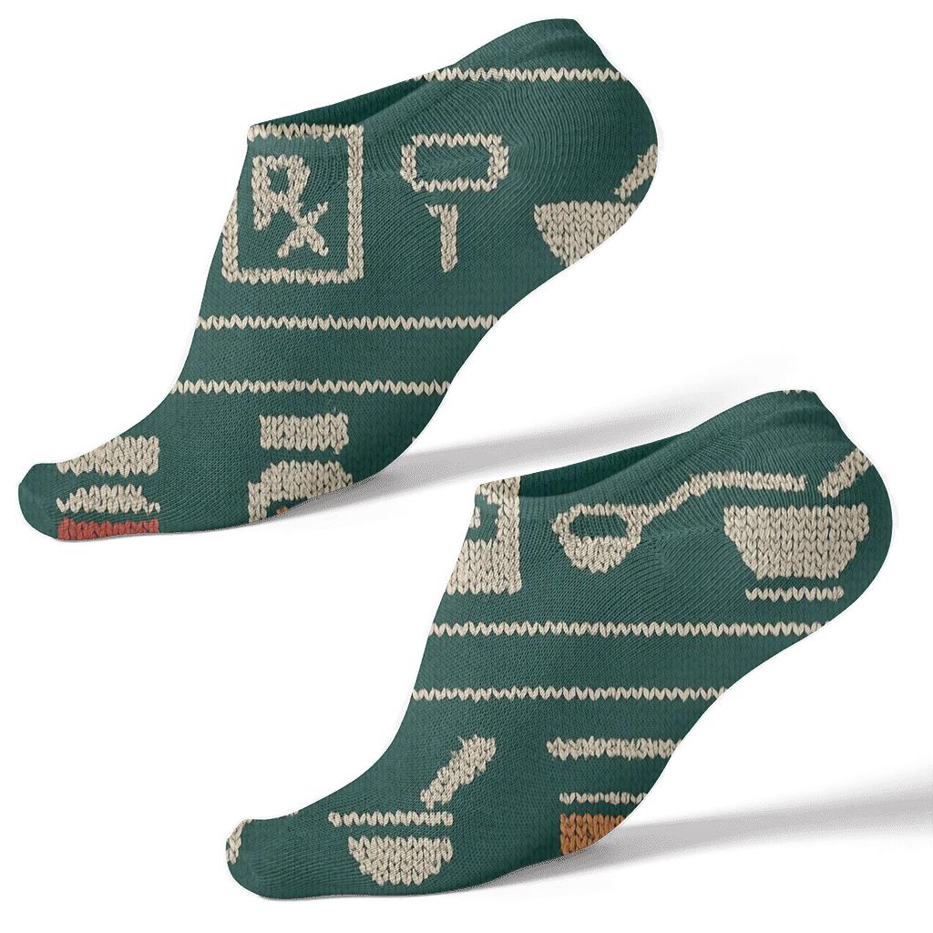 Pharmacist Shelf Bands On Deep Green Field designer print ankle socks