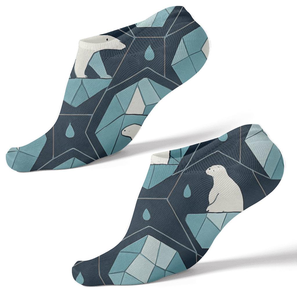 Iceberg Lattice With Polar Bear Silhouette Repeat comfortable cotton ankle socks