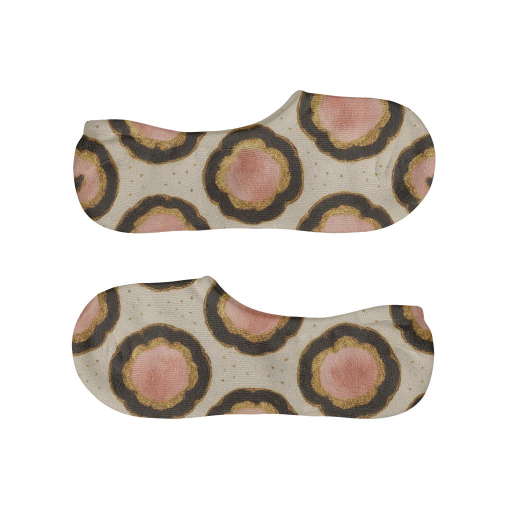 Blush Gold Rosette Medallions On Ivory Satin Ground low cut no-show socks