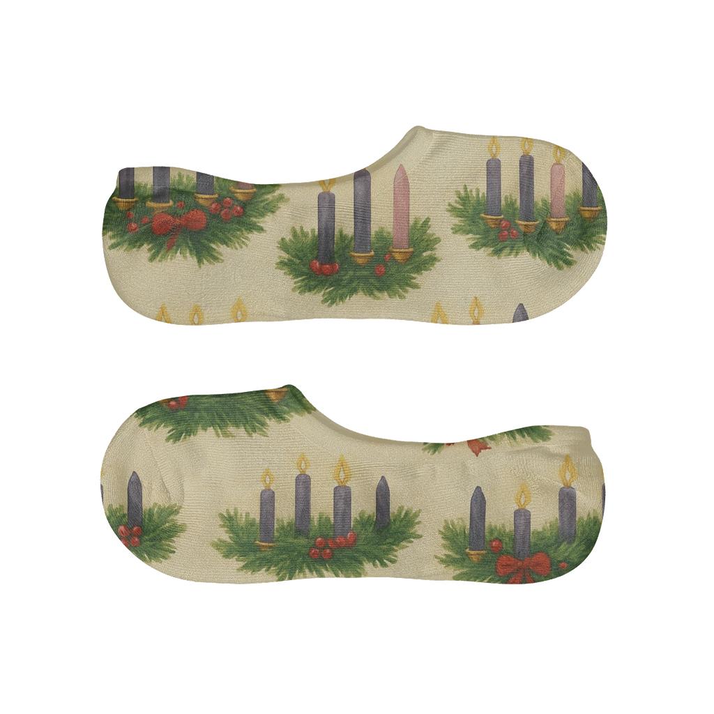 Wreath Band Advent Candles Tapestry Repeat low cut no-show socks